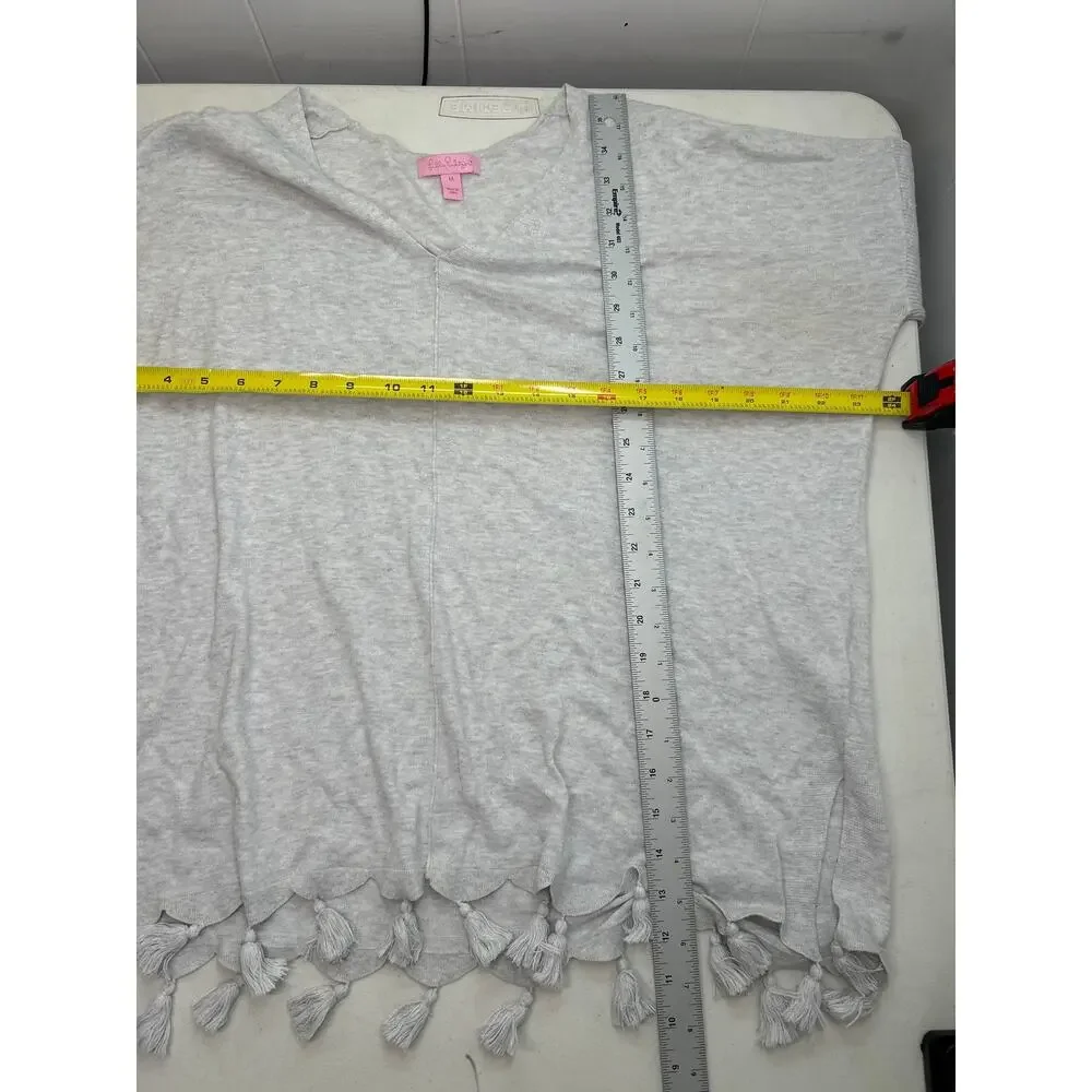 Lilly Pulitzer Martine Sweater Women's Light Gray Tassel Hem Long Sleeve Size M